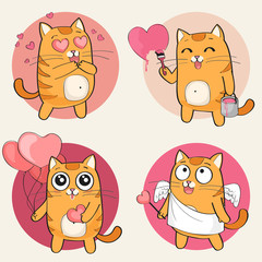 Cute cat character. Set of cute cartoon cat in various poses