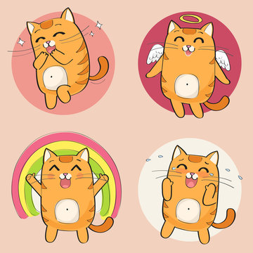 Cute cat character. Set of cute cartoon cat in various poses