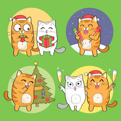 Set of cute christmas cat character