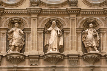 Sculptures on the facade of the cathedral of Santo Domingo de la Calzada, La Rioja, Spain