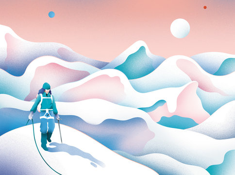 Man walking on icy planet
