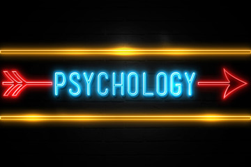 Psychology  - fluorescent Neon Sign on brickwall Front view