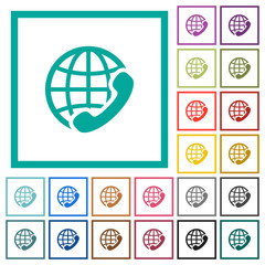 International call flat color icons with quadrant frames