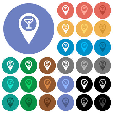 Cocktail bar GPS map location round flat multi colored icons