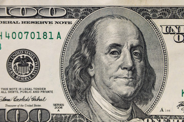 Macro shot of one hundred dollars bill