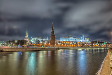 Fototapeta premium Stunning night view of Kremlin in the winter, Moscow, Russia