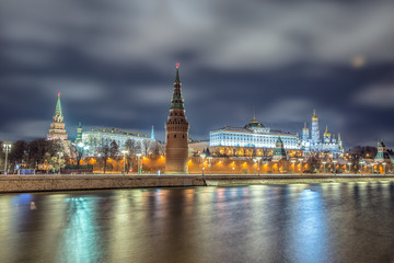 Fototapeta premium Stunning night view of Kremlin in the winter, Moscow, Russia