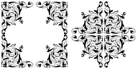 Set of vintage border frame engraving with retro ornament pattern in antique baroque style decorative design. Vector