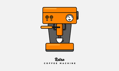 Retro Coffee Machine (Vector Illustration in Line Art Flat Design)