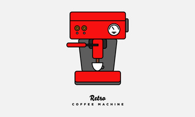 Retro Coffee Machine (Vector Illustration in Line Art Flat Design)