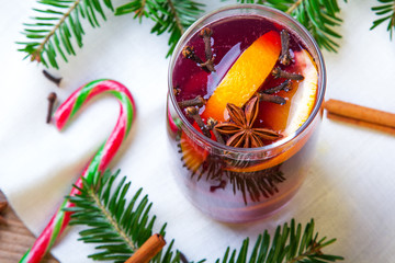 Christmas mulled wine with cinnamon, orange and anise