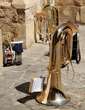 Wind instruments on the street during a break