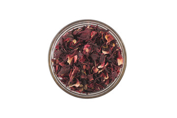 Hibiscus Tea into a bowl. Top view