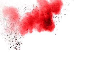 Launched colorful powder isolated on white background.