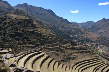 Fototapeta na wymiar Sacred Valley in Peru, Ollataytambo and Pisaq, during a sunny day in winter time