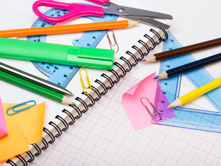 School background with colorful accessories