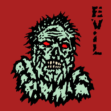 Fury zombie monster face. Horror image. Vector illustration.