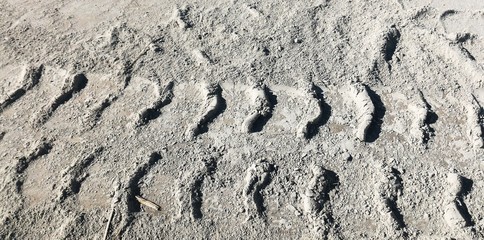 tire track and cement powder on cement floor