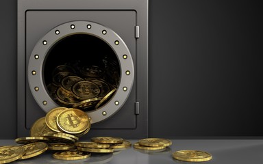 3d bitcoins heap over black