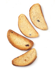 biscuits with raisins on white background
