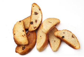biscuits with raisins on white background