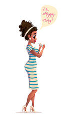 happy afro american woman holding positive pregnancy test vector