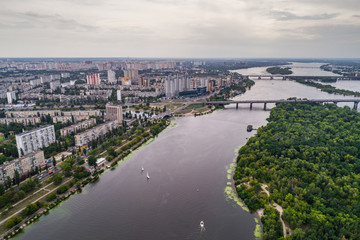 Panoramic view of the city of Kiev with the Dnieper River on the left bank. Aerial view