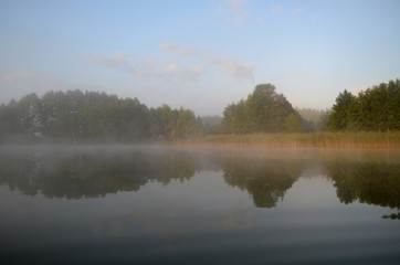 Naklejka na ściany i meble landscape morning misty lake