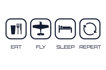 Eat Fly Sleep Repeat Icons on white background.