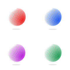 Abstract globe dotted sphere. 3d halftone effect vector background. Black and white vector illustration.