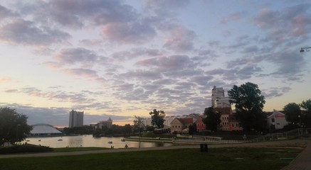 Fototapeta na wymiar Beautiful evening cityscape. Minsk, Belarus