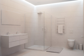Naklejka na ściany i meble 3d illustration of white modern shower room