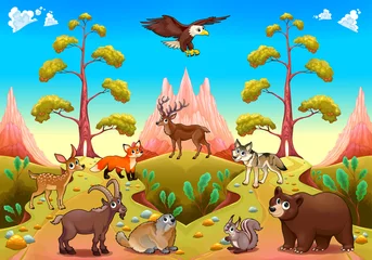 Deurstickers Cute mountain animals in the nature © ddraw