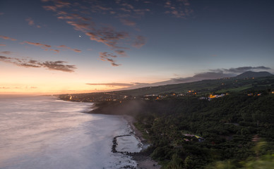 Fototapeta na wymiar Beach of Grand Anse after Sunset, La Reunion, France