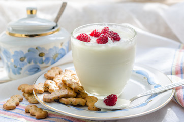 Milk yogurt in a transparent glass