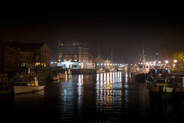 Klaipeda (Lithuania) at night. Old Town and Dane river.