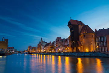 Naklejka premium Harbor at Motlawa river with old town of Gdansk in Poland.