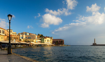 View of the old port of Chania, Crete, Greece.