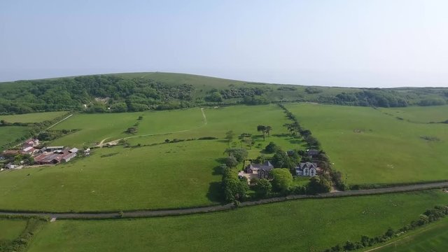 England Isle of Wight Aerial Cliff View Blackgang Niton Undercliff Cliff Grass with Forest on South Coastrest, on, South, Coast,