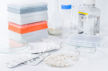 pills and medication in medical laboratory