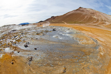 Geothermal spring near Myvatn lake. Hverir geothermal area, northern Iceland