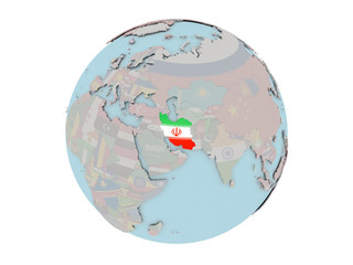 Iran with flag on globe