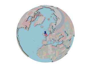 United Kingdom with flag on globe