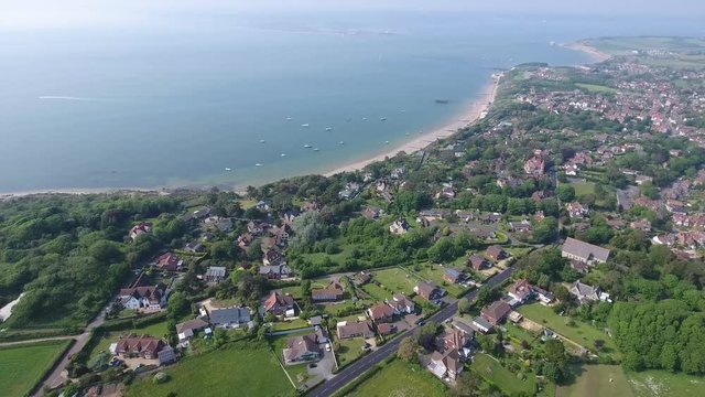 England Isle of Wight Aerial View Beach St Helens Harbour Harbour Office Brading Haven low tide in dry Harbour ebb and flow falling tide and rising tide late afternoon sun down near Ship Route
