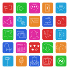 Social media icons set. Internet web icons. Talk, speech, share, security. Social internet communication icons. Vector illustration