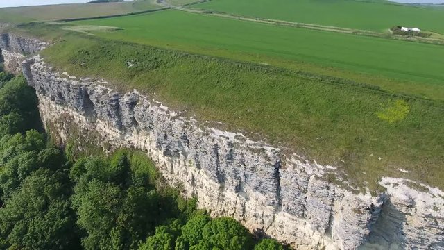 England Isle of Wight Aerial Cliff View Blackgang Niton Undercliff Cliff Grass with Forest on South Coast