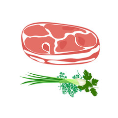 Meat. Fresh raw meat isolated on white background. Meat products vector icon set. Vector illustration.