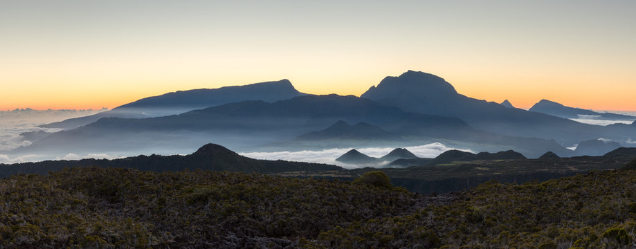 Fototapeta Sunset Over Piton Des Neiges, La Reunion, France