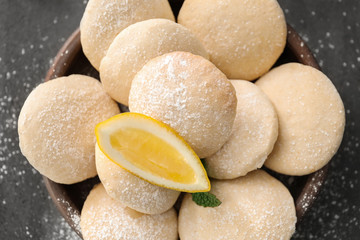 Plate with homemade lemon cookies, closeup