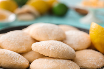 Fototapeta na wymiar Tasty homemade lemon cookies, closeup